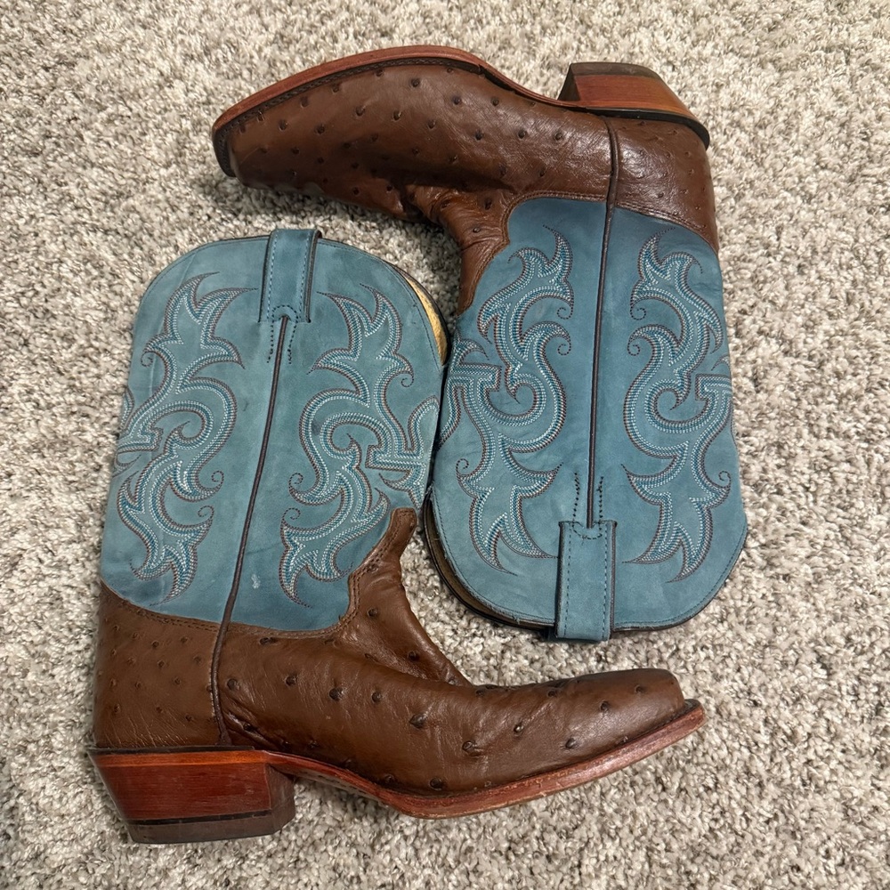 Justin Men Style 3237 Full Quill Ostrich Blue Western Boots 7.5B Right/8C Left - Picture 3 of 8